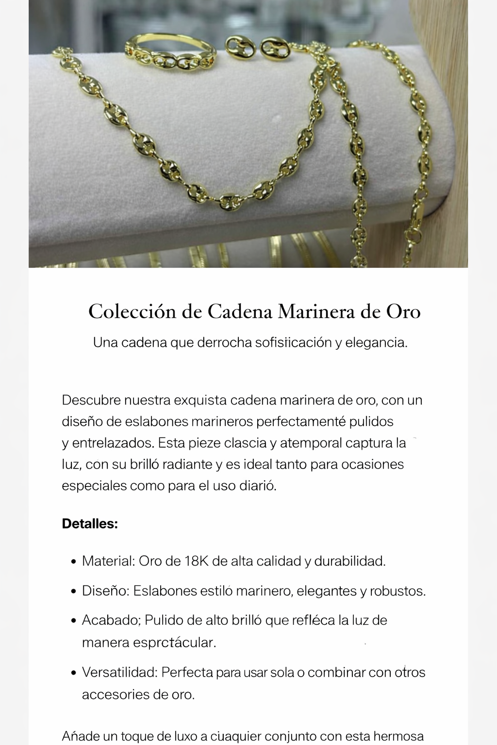 Cadena Gucci Unisex Oro Laminado de 18k